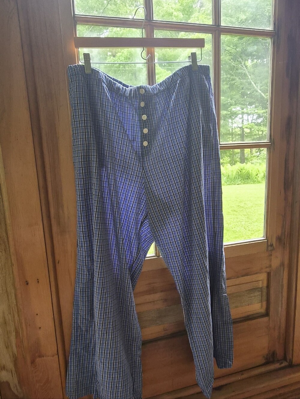 DÔEN Blue Plaid Wide Leg Cotton Gauze Pants XXL Prairie Lounge